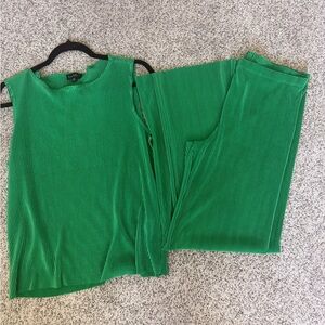 Nicole Miller Emerald Green Ribbed Sleeveless Top & Wide-Leg Pants size L